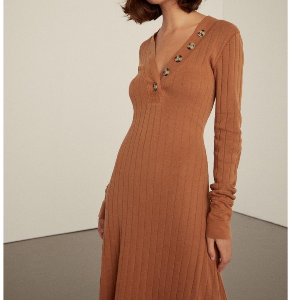 Free People Tan Maxi Dress with Button Detail
